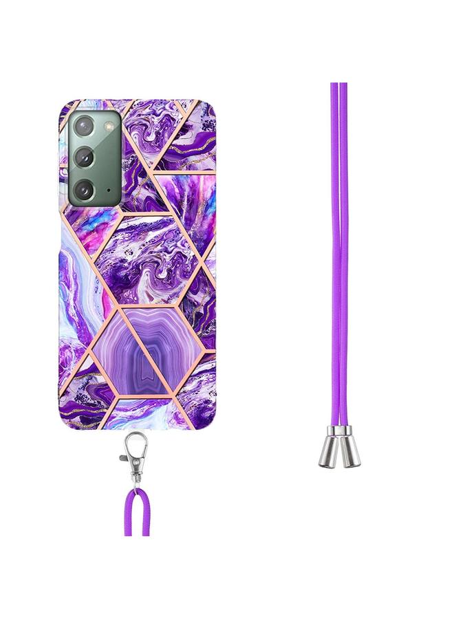 S-TOP Case For Samsung Galaxy Note20 Electroplating Splicing Marble TPU Phone Case with Lanyard - Image 3