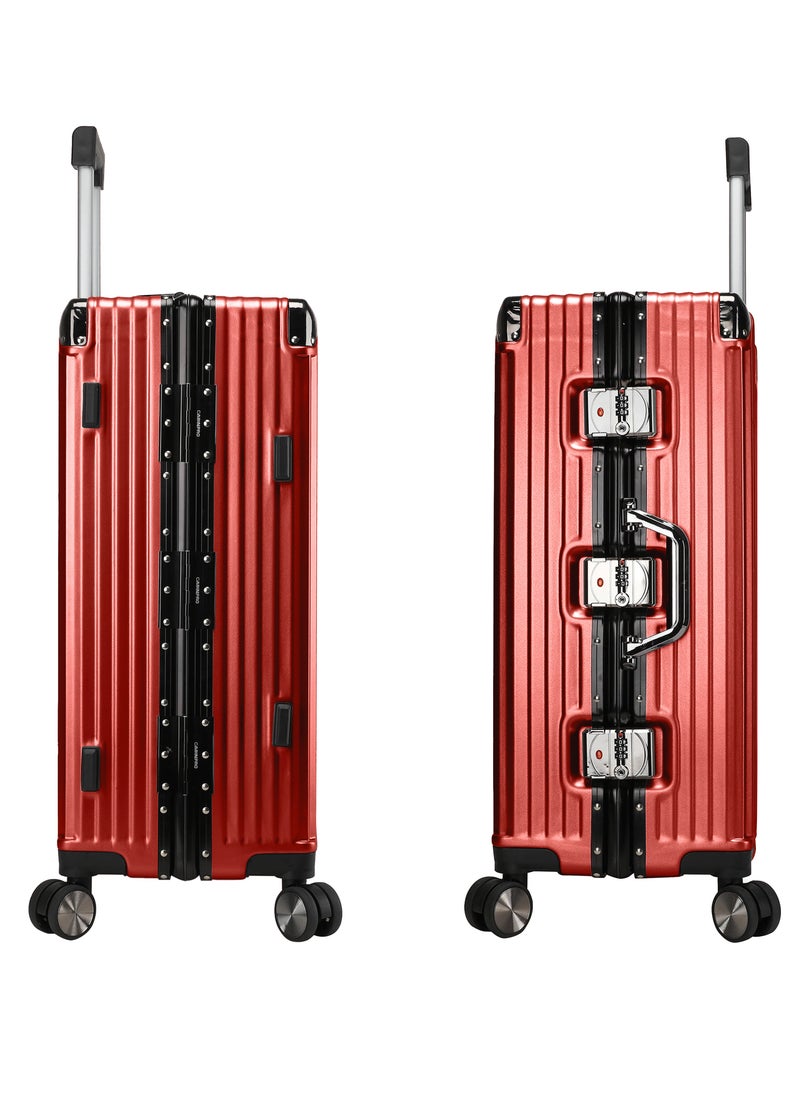 CABINPRO Lightweight Aluminum Frame Fashion Luggage Trolley Polycarbonate Hard Case Carry On Suitcase with 4 Quite 360 Degree Double Spinner Wheels CP001 Maroon  - Image 4