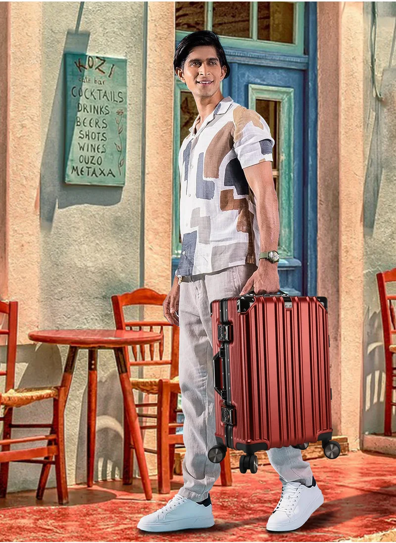 CABINPRO Lightweight Aluminum Frame Fashion Luggage Trolley Polycarbonate Hard Case Carry On Suitcase with 4 Quite 360 Degree Double Spinner Wheels CP001 Maroon