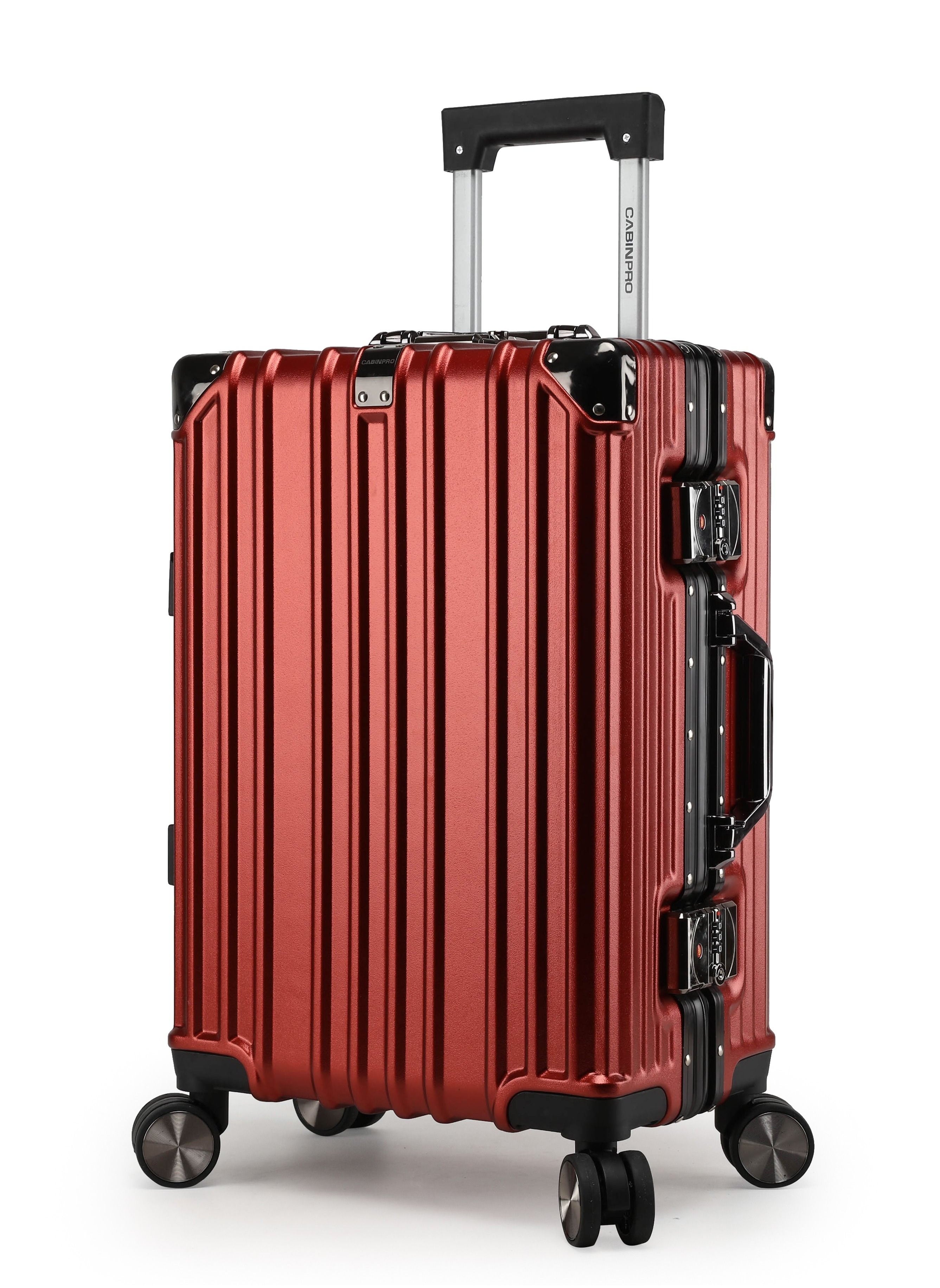 Lightweight Aluminum Frame Fashion Luggage Trolley Polycarbonate Hard Case Carry On Suitcase with 4 Quite 360 Degree Double Spinner Wheels CP001 Maroon 