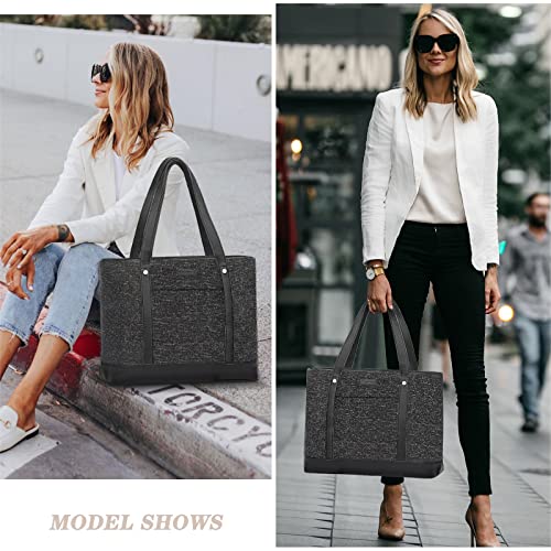 Bosidu Laptop Tote Bag for Women, Water Resistant Canvas Womens Work Tote Bag, Large Capacity Shoulder Bag Fits 15.6 inches Laptop (Dark Grey) - Image 2