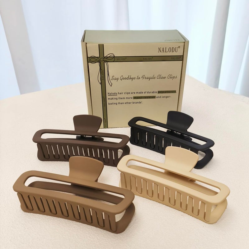 Nalodu 5 Inch Large Hair Claw Clips, No Slip Matte Square XL Hair Clips for Thick Long Curly Hair, Women's Big Rectangle Strong Clips, 4 Pack - Image 5