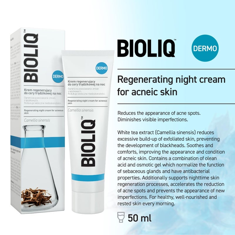 BIOLIQ كريم الليل المتجدد للبشرة المعرضة لحب الشباب مع مستخلص الشاي الأبيض - يقلل البقع والعيوب ويضبط الزيت - 50 مل - Image 3