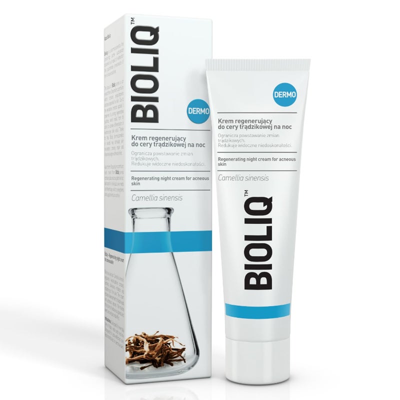 BIOLIQ كريم الليل المتجدد للبشرة المعرضة لحب الشباب مع مستخلص الشاي الأبيض - يقلل البقع والعيوب ويضبط الزيت - 50 مل - Image 1