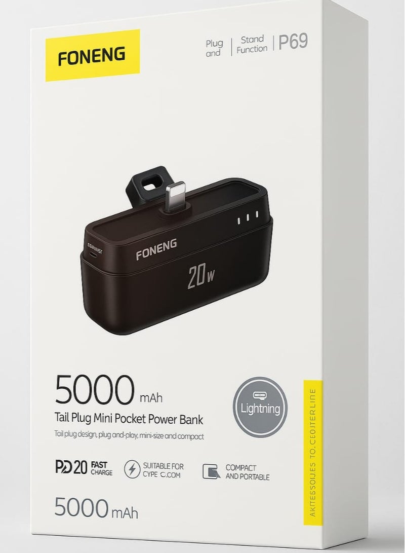 فونينج FONENG باور بانك موديل P69  سعة 5000mAh  شحن سريع 20W موصل Lightning  تصميم صغير بقاعدة دعم - Image 1