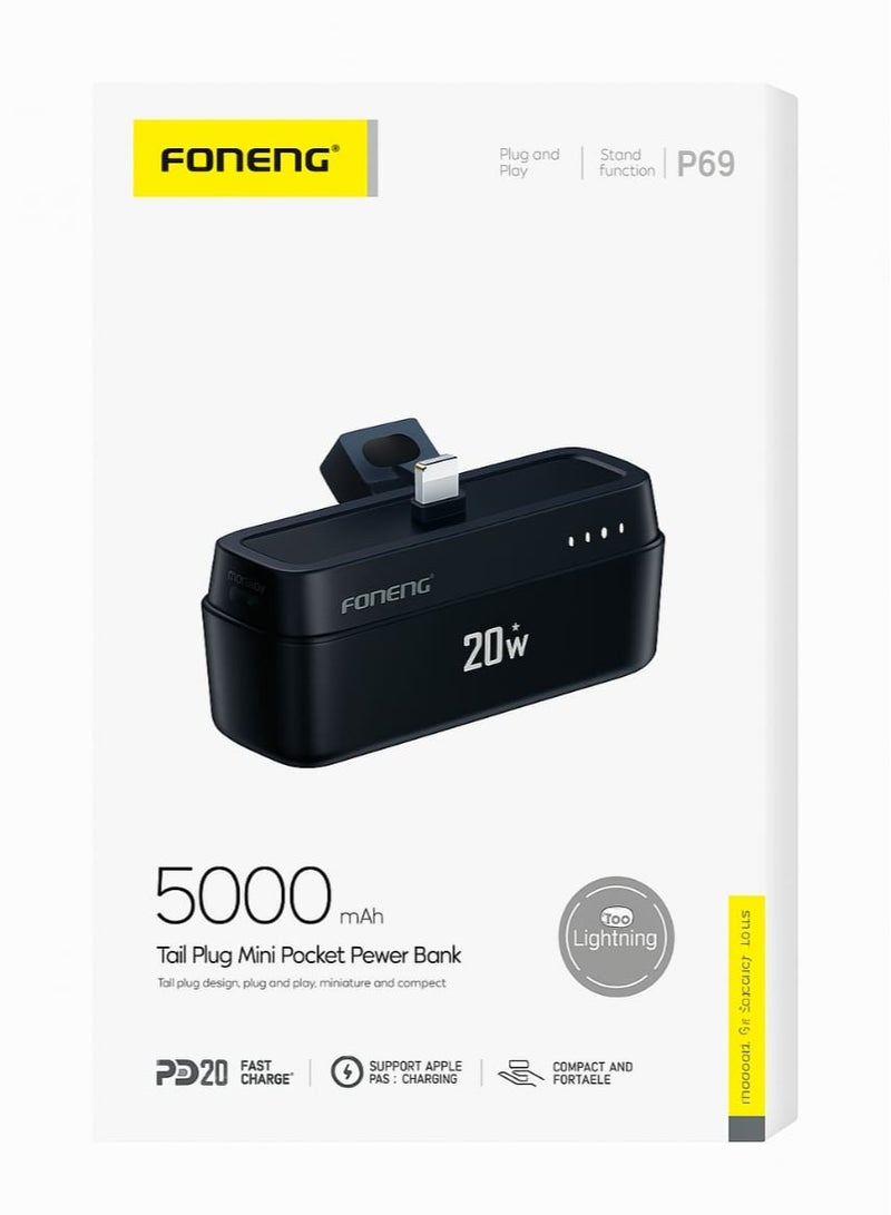 فونينج FONENG باور بانك موديل P69  سعة 5000mAh  شحن سريع 20W موصل Lightning  تصميم صغير بقاعدة دعم - Image 2