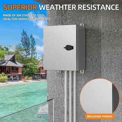 KWONONG Stainless Steel Enclosure, IP65 Waterproof Electrical Box for Indoor and Outdoor Projects, Includes Mounting Plate and Wall Bracket 250×200×150mm (10"×8"×6") - Image 3