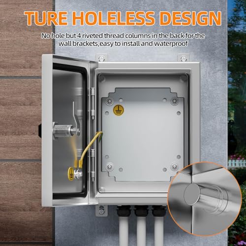 KWONONG Stainless Steel Enclosure, IP65 Waterproof Electrical Box for Indoor and Outdoor Projects, Includes Mounting Plate and Wall Bracket 250×200×150mm (10"×8"×6") - Image 4