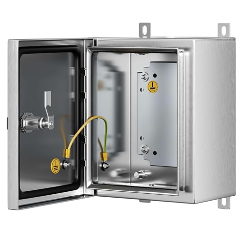 KWONONG Stainless Steel Enclosure, IP65 Waterproof Electrical Box for Indoor and Outdoor Projects, Includes Mounting Plate and Wall Bracket 250×200×150mm (10"×8"×6") - Image 1