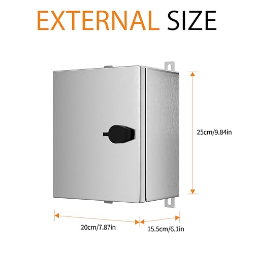 KWONONG Stainless Steel Enclosure, IP65 Waterproof Electrical Box for Indoor and Outdoor Projects, Includes Mounting Plate and Wall Bracket 250×200×150mm (10"×8"×6") - Image 5