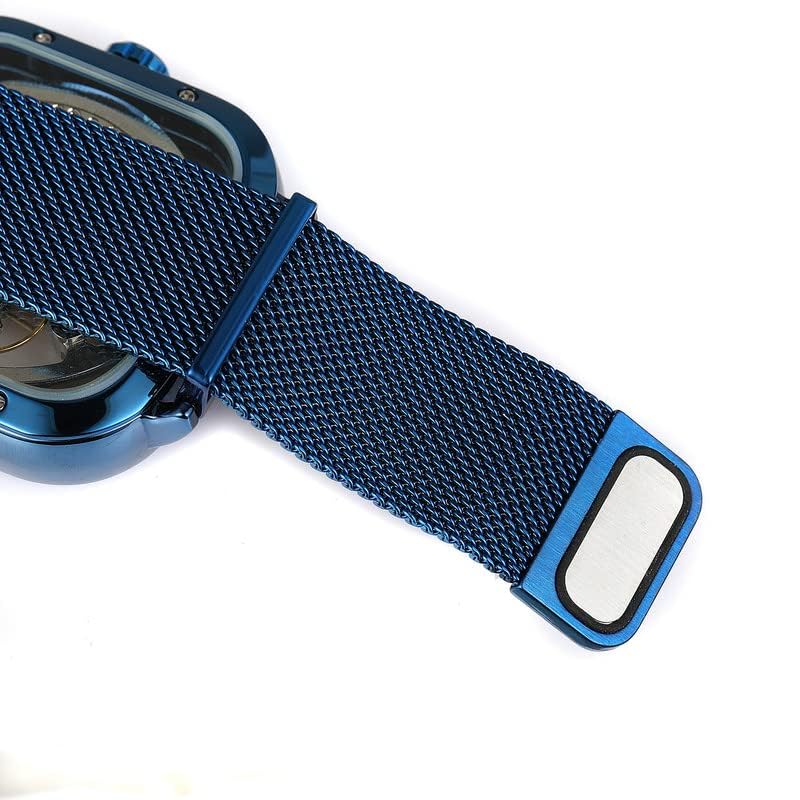 FORSINING Automatic Mechanical Skeleton Transparent Analog Mesh Steel Band Men's Watch-Fsg8181, Dial Color_Blue,Band Color-Blue - Image 4