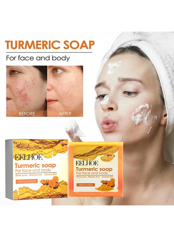 إيلهو صابون الكركم للوجه والجسم صابون الكركم المرطب للوجه والجسم ، بشرة ناعمة وأكثر نعومة تقلل التصبغات 100 جرام - Image 1