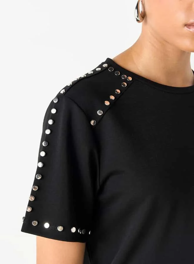 2Xtremz 2Xtremz Embellished Crew Neck T-shirt with Short Sleeves