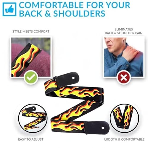 MOCKING BIRD Guitar Strap for Acoustic Adjustable Buckle Electric Guitar Strap Polyester Guitar Belt For Acoustic/Bass/Electric Guitars (Fire) - Image 2