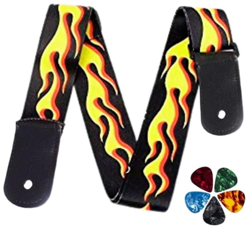MOCKING BIRD Guitar Strap for Acoustic Adjustable Buckle Electric Guitar Strap Polyester Guitar Belt For Acoustic/Bass/Electric Guitars (Fire) - Image 1