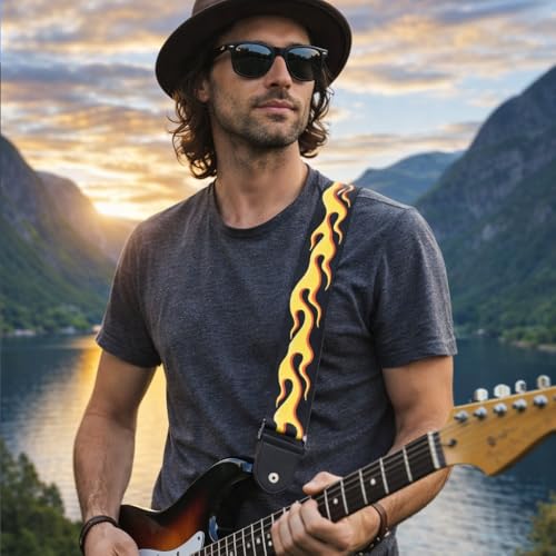 MOCKING BIRD Guitar Strap for Acoustic Adjustable Buckle Electric Guitar Strap Polyester Guitar Belt For Acoustic/Bass/Electric Guitars (Fire) - Image 3