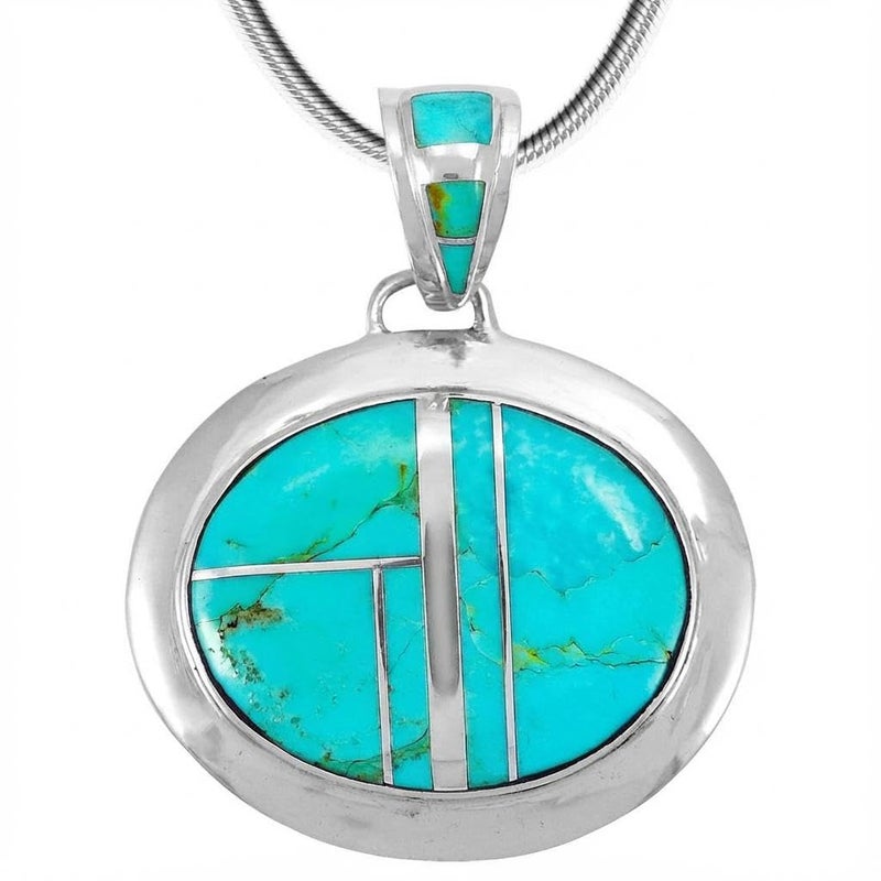 Turquoise Network Turquoise Necklace Pendant 925 Sterling Silver Genuine Gemstones (20" Length) (Turquoise w/Silver Dividers) - Image 1