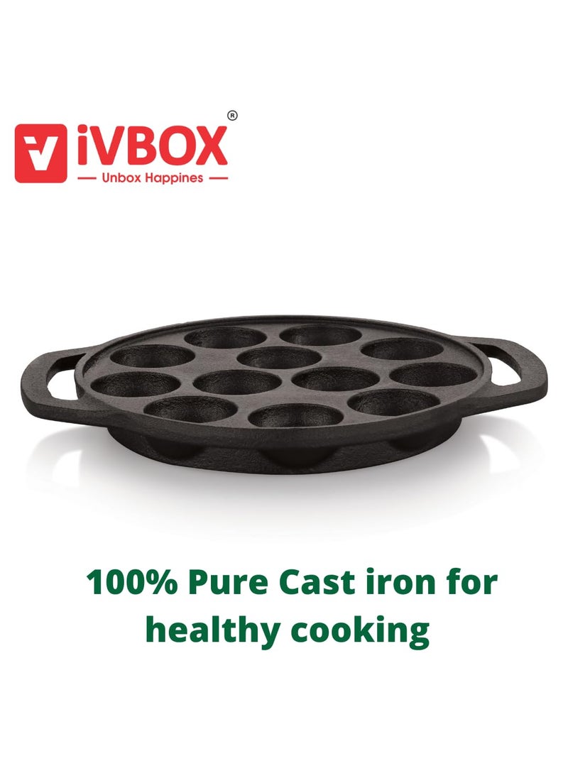 ivbox ivbox Vintage 12Cavity Appam Maker Paniyaram Pan Patra Pan Cake Paddu Maker PreSeasoned Cast Iron Cookware Black  - Image 5