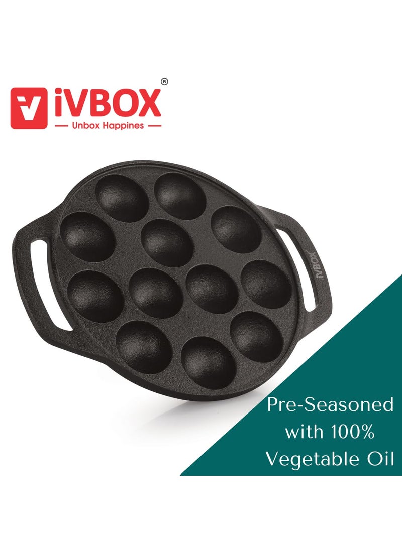 ivbox ivbox Vintage 12Cavity Appam Maker Paniyaram Pan Patra Pan Cake Paddu Maker PreSeasoned Cast Iron Cookware Black  - Image 4