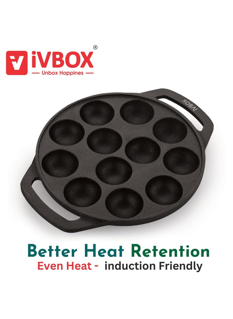 ivbox ivbox Vintage 12Cavity Appam Maker Paniyaram Pan Patra Pan Cake Paddu Maker PreSeasoned Cast Iron Cookware Black  - Image 3