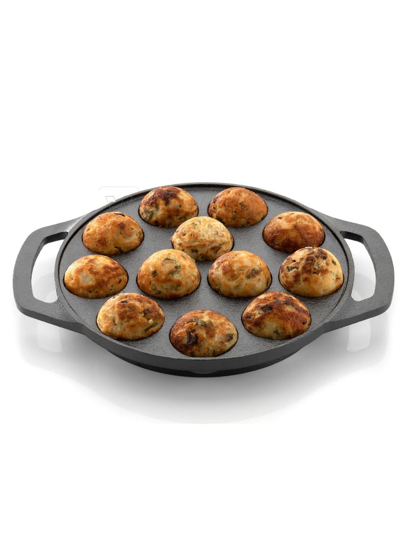 ivbox ivbox Vintage 12Cavity Appam Maker Paniyaram Pan Patra Pan Cake Paddu Maker PreSeasoned Cast Iron Cookware Black  - Image 1