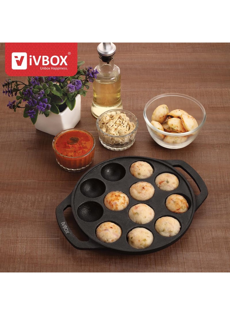 ivbox ivbox Vintage 12Cavity Appam Maker Paniyaram Pan Patra Pan Cake Paddu Maker PreSeasoned Cast Iron Cookware Black  - Image 2
