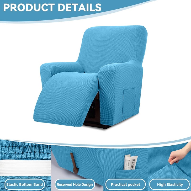 Cupuamon Recliner Chair Covers,Lazy Boy Recliner Covers Stretch Reclining Covers 1 Piece Furniture Protector with Elastic Bottom for Dog,Kids-Blue Mist - Image 4
