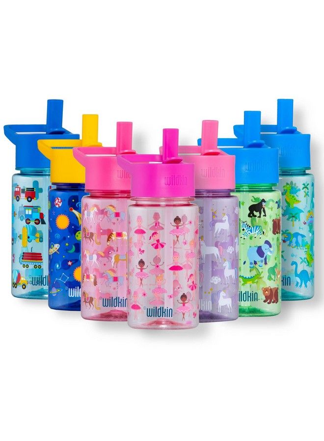 Wildkin Kids Reusable 16 Ounce Water Bottle For Boys And Girls Perfect For Daycare School Or Travel Features Straw Top And Carrying Handle Easy To Clean Water Bottles For Kids (Ballerina) - Image 1