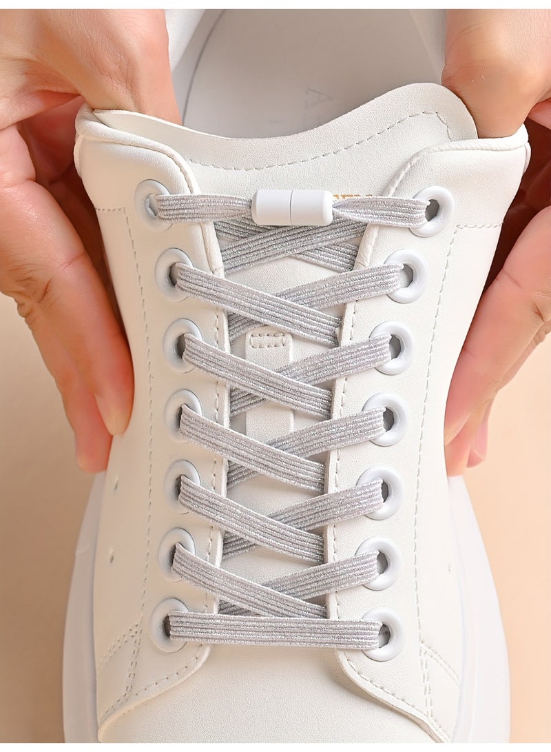 زوجان من أربطة الأحذية المرنة بدون رباط للبالغين والأطفال وكبار السن، نظام مع أربطة أحذية مرنة، 01-أسود، 02-أبيض - Image 3