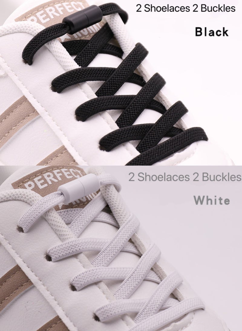 زوجان من أربطة الأحذية المرنة بدون رباط للبالغين والأطفال وكبار السن، نظام مع أربطة أحذية مرنة، 01-أسود، 02-أبيض - Image 1