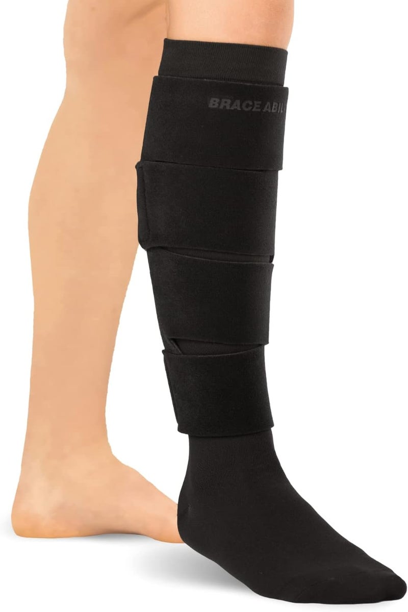 BraceAbility Lymphedema Leg Wrap  Swollen Calf Garment Brace for Lower Extremity Edema Swelling Lymphatic Drainage Water Retention Sleeve  2030 mmHg Medical Compression Socks Included L - Image 1