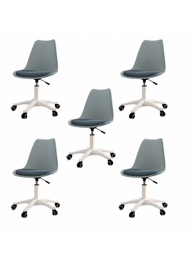 Sinyin Set of 5 Modern Grey Office Chairs with Soft Cushion Seat, Adjustable Height Swivel Desk Chair with Wheels, Nordic Study Chair for Home Office Bedroom Makeup Room - Image 1