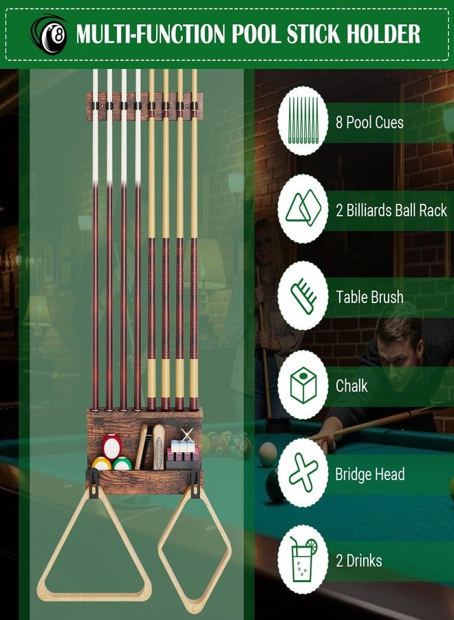 WHEARTED Wall Mount Pool Stick Holder, Billiards Pool Cue Rack Pool Table Accessories, 2026 Upgrade Pool Cue Holder for 8 Cues Sticks Storage, Cues Sticks Storage Rack Pool Table Equipment Organizer - Image 2