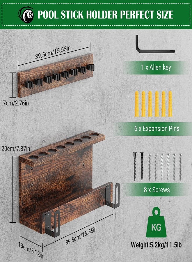 WHEARTED Wall Mount Pool Stick Holder, Billiards Pool Cue Rack Pool Table Accessories, 2026 Upgrade Pool Cue Holder for 8 Cues Sticks Storage, Cues Sticks Storage Rack Pool Table Equipment Organizer - Image 3