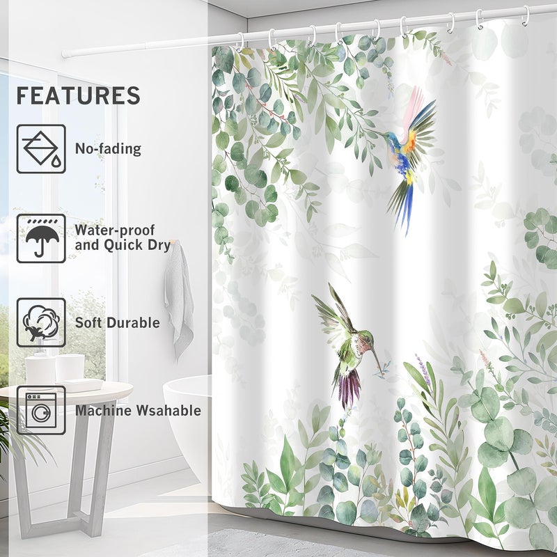 JWXCBIM Hummingbird Sage Green Eucalyptus Leaves Shower Curtain  Spring Summer Botanical Floral Bird Home Bathroom Decor  Polyester Cotton Fabric Waterproof Modern Bath Curtain with 12 Hooks 72x72 Inch - Image 4