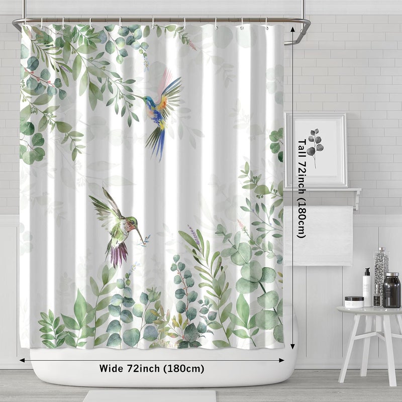 JWXCBIM Hummingbird Sage Green Eucalyptus Leaves Shower Curtain  Spring Summer Botanical Floral Bird Home Bathroom Decor  Polyester Cotton Fabric Waterproof Modern Bath Curtain with 12 Hooks 72x72 Inch - Image 3