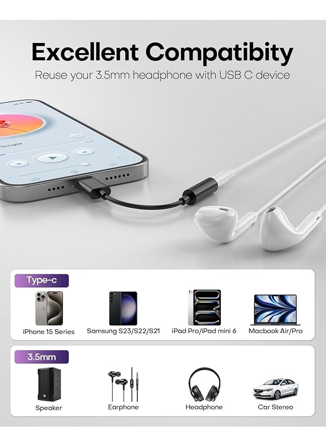 erorex Usb C To 3.5Mm Headphone Jack Adapter Usb C To Aux Audio Dongle Cable Cord Compatible With Ipad Pro Samsung Galaxy S23 S23+ S22 S21 Plus Ultra Pixel 5 4 3 2 Xl Type C Devices Black  - Image 4