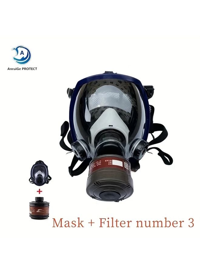قناع تنفس كامل الوجه مع مرشح 40 ملم، 3 أحزمة رأس قابلة للتعديل للحماية من الغبار والغازات والأسبستوس - Image 1