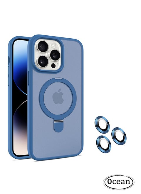 iPhone 15 Pro Max Magsafe Case with Built-in Stand, Anti-Fingerprint Matte Back, Mil-Grade Anti-Drop Shockproof For iPhone 15 Pro Max Case 6.7 Inch Translucent Blue