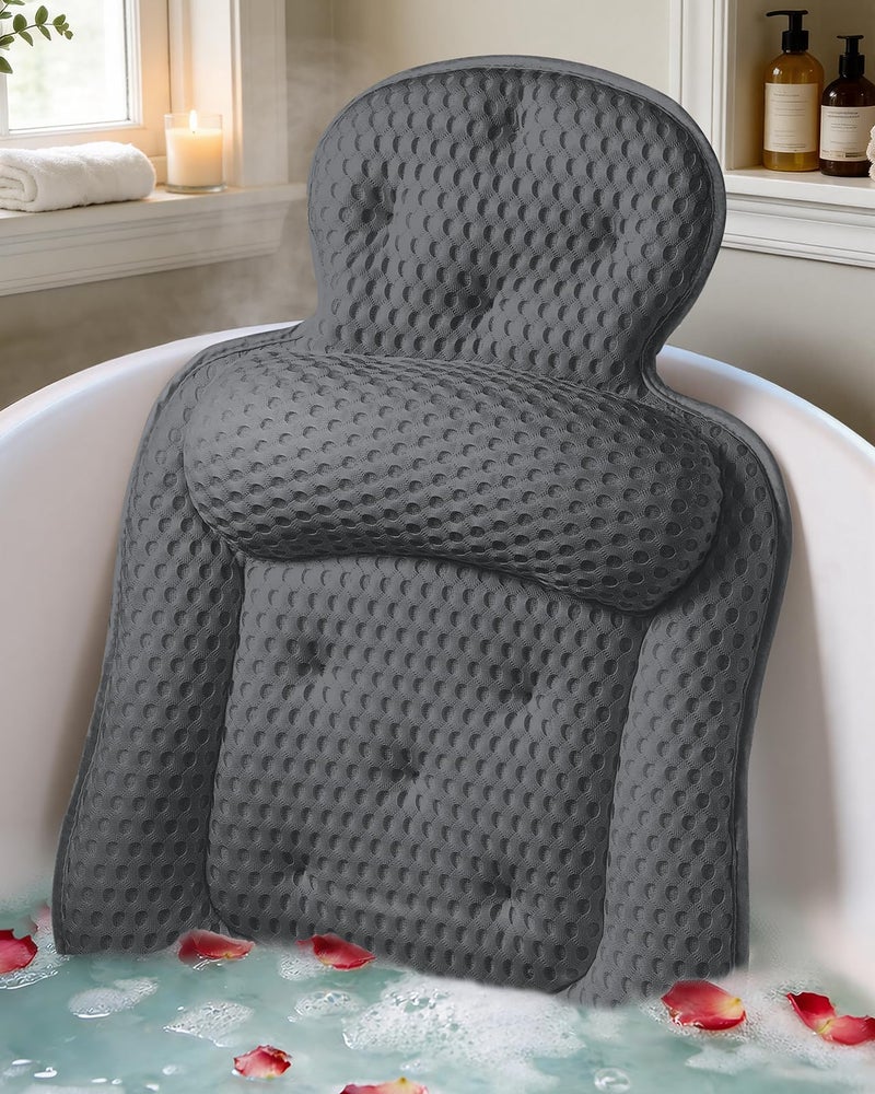VOXOR Bath Pillows for Tub, Skin Friendly Bathtub Cushion for Head and Neck with Soft 5D Mesh Fabric and 54 Non-Slip Suction Cups, Relaxing Tub and Shower Accessories Spa Gift (Dark Gray, Standard) - Image 1
