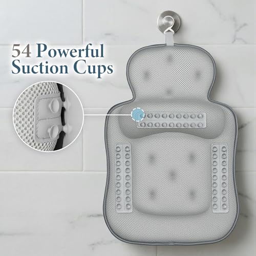 VOXOR Bath Pillows for Tub, Skin Friendly Bathtub Cushion for Head and Neck with Soft 5D Mesh Fabric and 54 Non-Slip Suction Cups, Relaxing Tub and Shower Accessories Spa Gift (Dark Gray, Standard) - Image 5