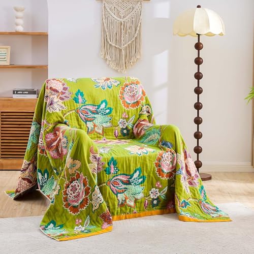 XIBLC Fall Throw Blanket, 100% Cotton Soft Rustic Boho Throw Blanket for Bed, 90"x98" Farmhouse Decor Bed Flower Blankets, Light Weight Reversible Bohemian Throw Quilt - Image 2
