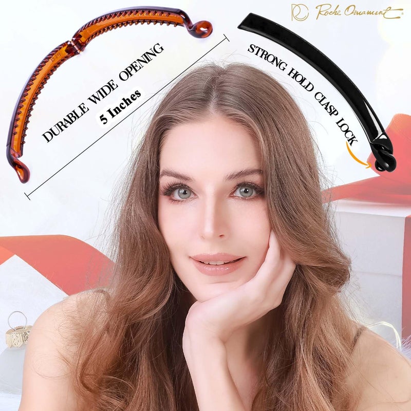 RC ROCHE ORNAMENT RC ROCHE 6 Pcs Banana Hair Clip Thin Hair Fine Ponytail Maker No Slip Small Claw for Women Secure Grip Jaw Clamp Cute Strong, Medium Clear Brown and Black - Image 2