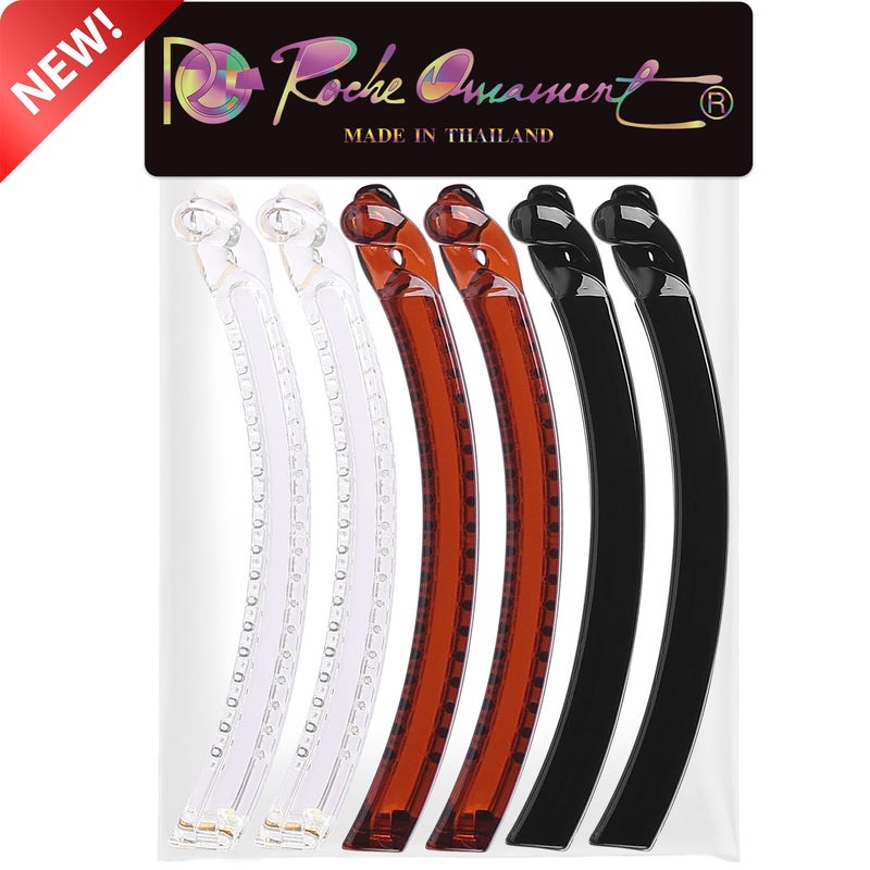 RC ROCHE ORNAMENT RC ROCHE 6 Pcs Banana Hair Clip Thin Hair Fine Ponytail Maker No Slip Small Claw for Women Secure Grip Jaw Clamp Cute Strong, Medium Clear Brown and Black - Image 5