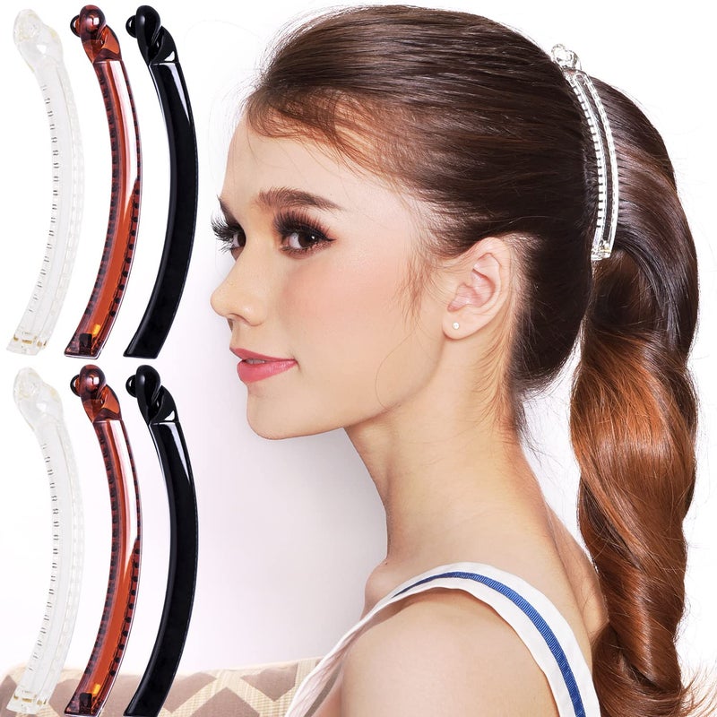 RC ROCHE ORNAMENT RC ROCHE 6 Pcs Banana Hair Clip Thin Hair Fine Ponytail Maker No Slip Small Claw for Women Secure Grip Jaw Clamp Cute Strong, Medium Clear Brown and Black - Image 1