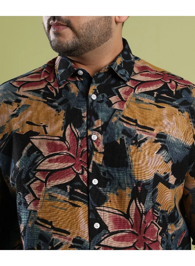 Instafab Plus Men's Multicolour Artistic Flowers Shirt