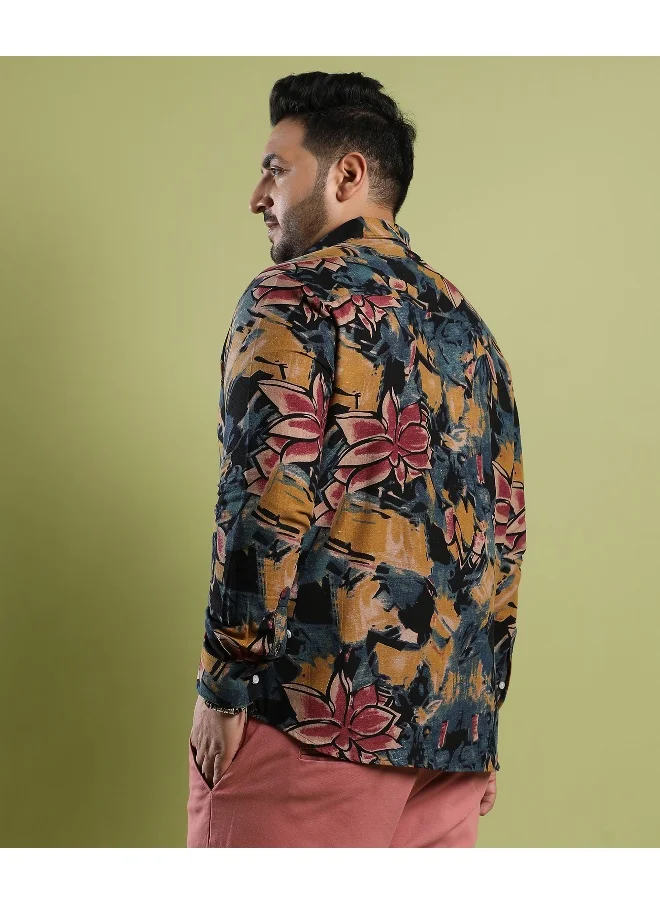 Instafab Plus Men's Multicolour Artistic Flowers Shirt