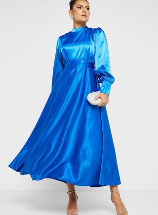 Belted Satin Midi Dress