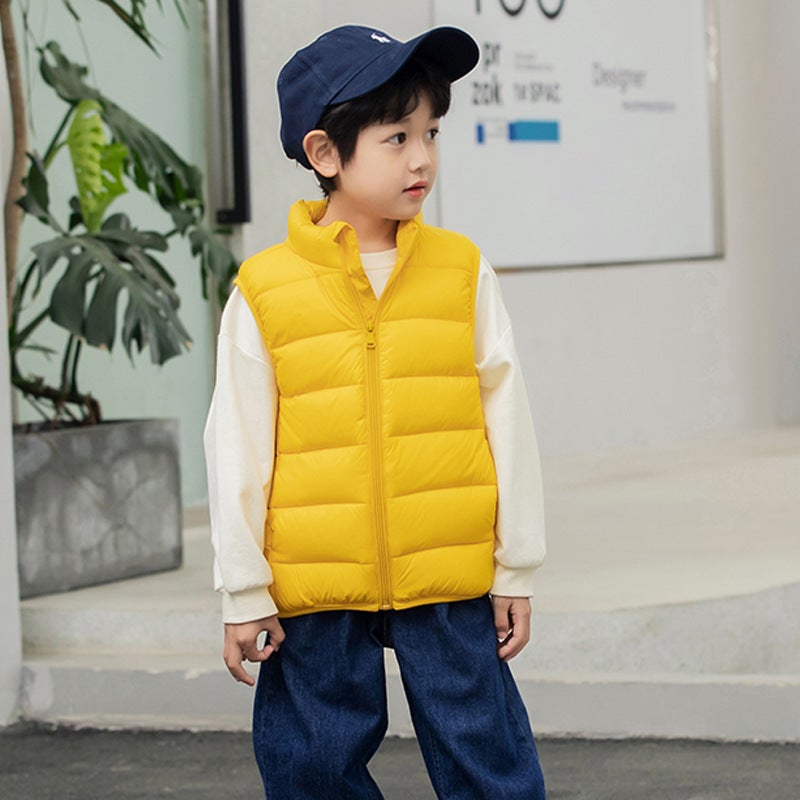 Kids Lightweight Down Vest Unisex Collar Autumn-Winter Yellow 
