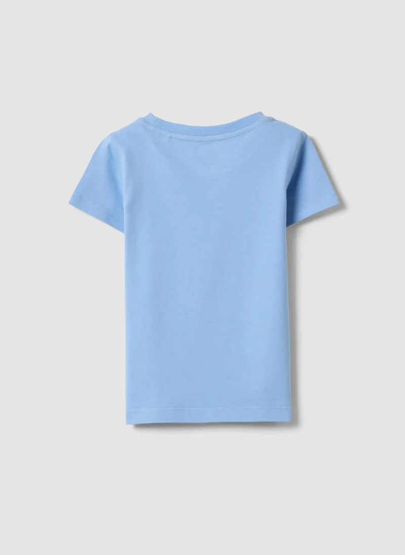 او في اس OVS Girlsâ€™ Light Blue Pure Organic Cotton T-Shirt With Print And Glitter